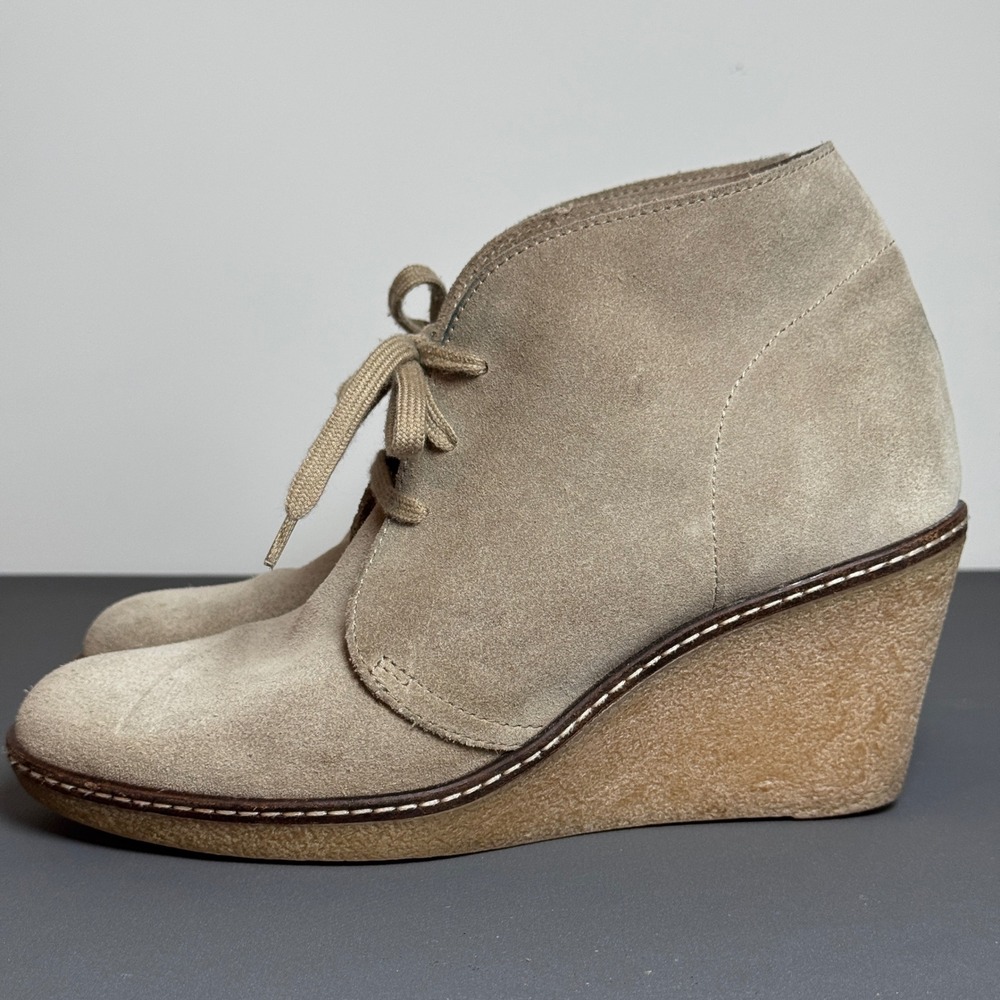 J.Crew Womens Taupe Suede Lace Up Wedge Ankle Boots Made in Italy Size 7